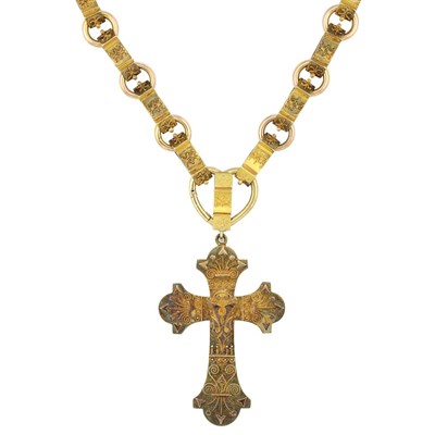 Lot 167 - Antique Two-Color Gold Chain Necklace with Cross-Pendant