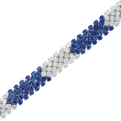 Lot 222 - White Gold, Diamond and Sapphire Bracelet