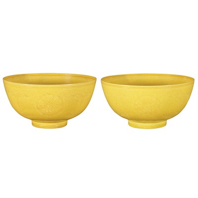Lot 377 - Pair of Chinese Yellow Glazed Porcelain Bowls...