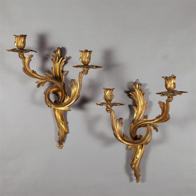 Lot 424 - Pair of Louis XV Style Gilt-Metal Two-Light...