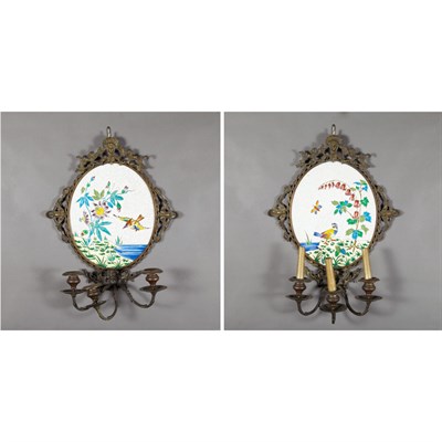 Lot 425 - Pair of Victorian Style Metal Mounted Ceramic...
