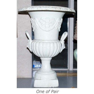 Lot 520 - Pair of White Painted Iron Garden Urns Height...
