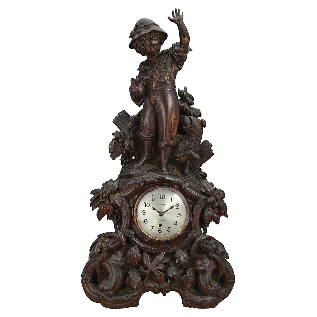 Lot 230 - Black Forest Ebonized Wood Figural Mantel...