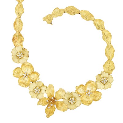 Lot 519 - Gold and Diamond 'Dogwood' Flower Necklace, Tiffany & Co.