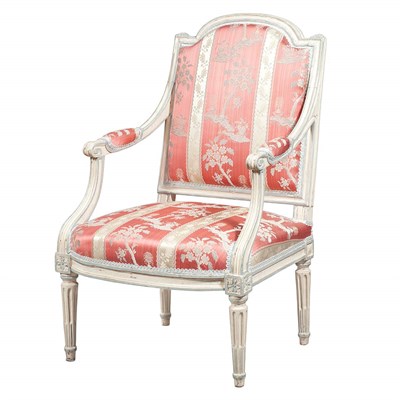 Lot 411 - Louis XVI Blue and White Painted Fauteuil a la...