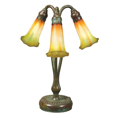 Lot 494 - Tiffany Studios Bronze and Favrile Glass Three-...