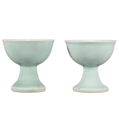 Lot 373 - Pair of Chinese Celadon Glazed Porcelain Stem...