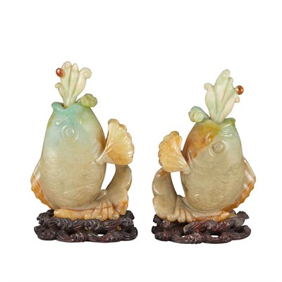 Lot 189 - Pair of Chinese Jadeite Fish-Form Snuff...