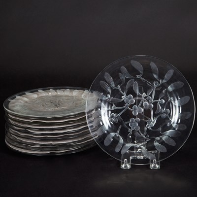 Lot 350 - Set of Ten Lalique Molded Glass Gui Plates...