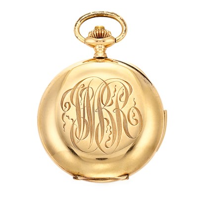Lot 195 - Gold Open Face Chronograph Quarter Hour Repeater Pocket Watch