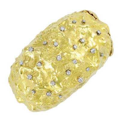 Lot 535 - Nugget Gold, Platinum and Diamond Cuff Bangle Bracelet, David Webb