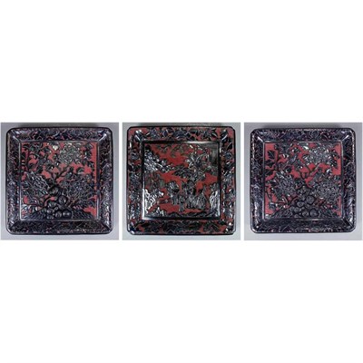 Lot 449 - Group of Three Chinese Black and Red Lacquer...