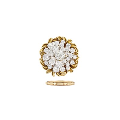 Lot 252 - Platinum and Diamond Cluster Ring with Gold Jacket and Band Ring