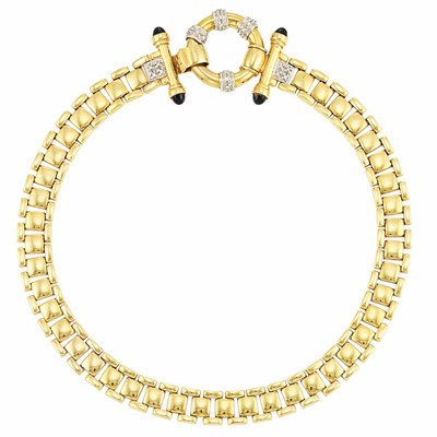 Lot 322 - Gold, Black Onyx and Diamond Necklace