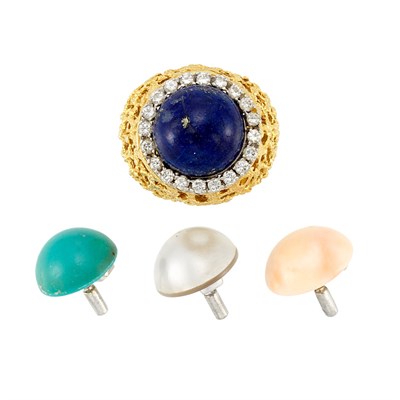 Lot 767 - Nugget Gold, Lapis and Diamond Ring with Three Interchangeable Centers