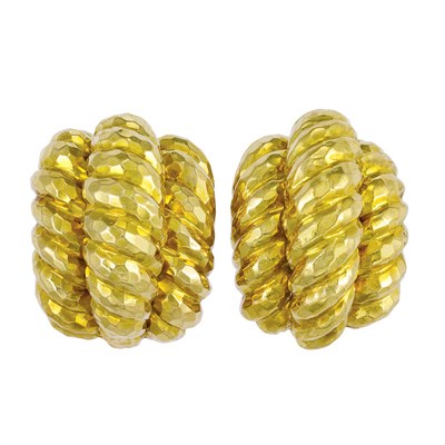 Lot 551 - Pair of Hammered Gold Earclips, David Webb
