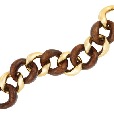 Lot 494 - Gold and Wood Curb Link Bracelet, Seaman Schepps