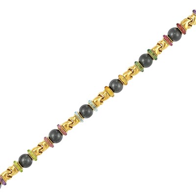 Lot 28 - Gold, Hematite Bead and Gem-Set Bracelet, Bulgari, France