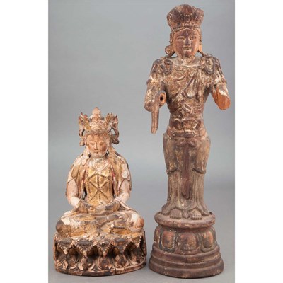 Lot 424 - Two Chinese Wood Figures of Buddha 17th/18th...