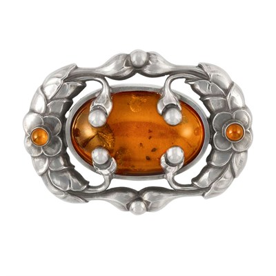 Lot 272 - Sterling Silver and Amber Brooch, Georg Jensen