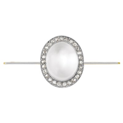 Lot 62 - Antique Gold, Platinum, Moonstone and Diamond Bar Pin
