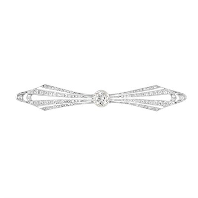 Lot 605 - Art Deco Platinum and Diamond Bow Brooch