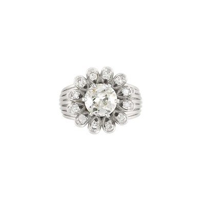 Lot 225 - White Gold, Platinum and Diamond Flower Ring, France