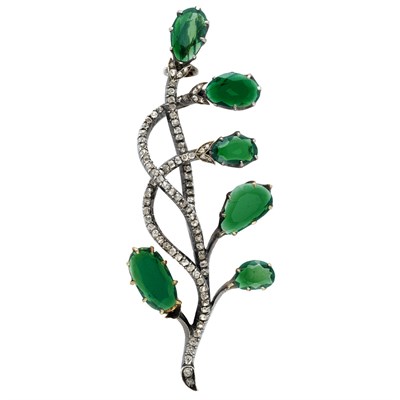 Lot 165 - Antique Russian Silver, Gold, Tourmaline and Diamond Brooch