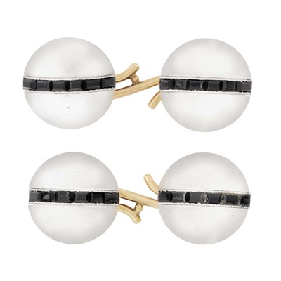 Lot 202 - Pair of Art Deco Frosted Rock Crystal and Black Onyx Cufflinks