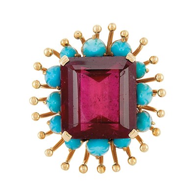 Lot 262 - Gold, Rubellite and Turquoise Clip, Verdura, Paris