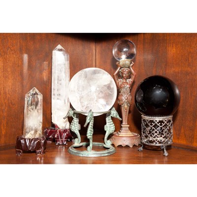 Lot 185 - Two Rock Crystal Obelisks; Together with Three...