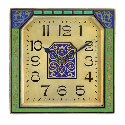 Lot 288 - Art Deco Silver, Gilt-Metal and Blue and Green Enamel Desk Clock, by Lacloche, Paris