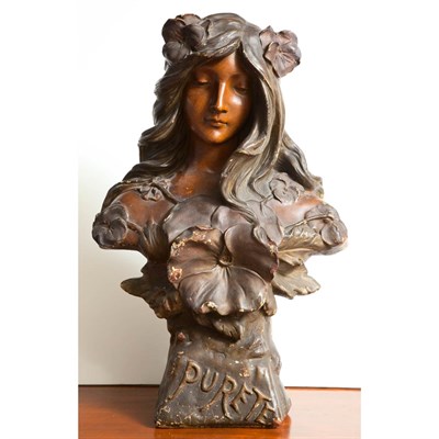 Lot 119 - Art Nouveau Painted Plaster Bust of a Maiden...
