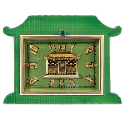 Lot 287 - Silver, Gilt-Metal, Guilloche Enamel and Enamel Pagoda Eight Days Desk Clock, Black, Starr & Frost