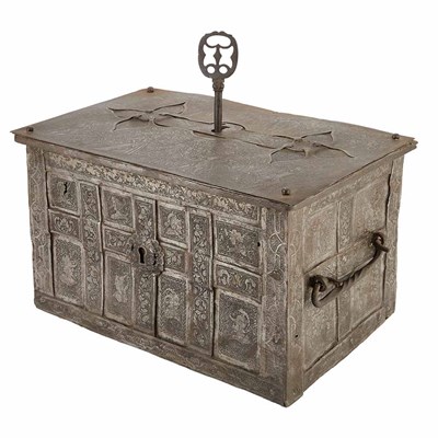 Lot 253 - German Wrought Iron and Steel Bound Strongbox...