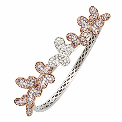 Lot 73 - White Gold, Diamond and Pink Sapphire Butterfly Bangle Bracelet