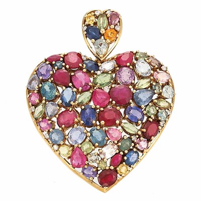 Lot 332 - Gold and Gem-Set Heart Pendant
