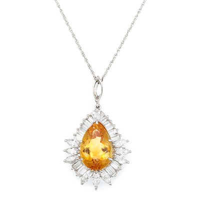 Lot 649 - Platinum, Citrine and Diamond Pendant with Platinum Chain
