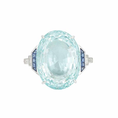 Lot 267 - White Gold, Aquamarine, Sapphire and Diamond Ring