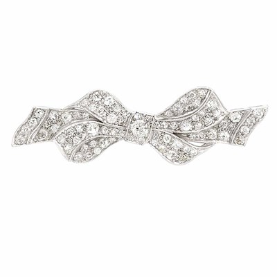 Lot 494 - Platinum and Diamond Bow Pin