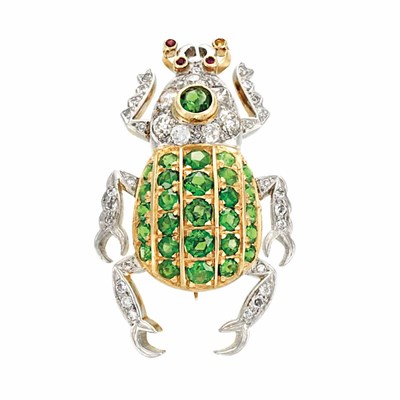 Lot 681 - Platinum, Gold, Demantoid Garnet and Diamond Insect Pin