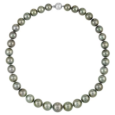 Lot 213 - Gray Cultured Pearl Necklace with White Gold and Diamond Ball Clasp