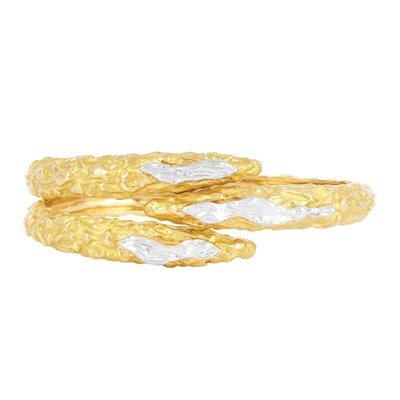 Lot 11 - Two-Color Gold Crossover Swan Bangle Bracelet, Sterle, Paris