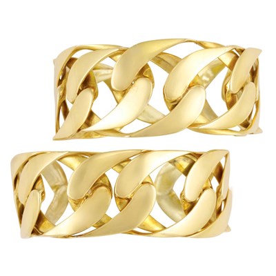 Lot 492 - Pair of Gold Curb Link Cuff Bangle Bracelets