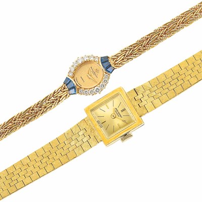 Lot 518 - Gold, Sapphire and Diamond Wristwatch, Baume & Mercier, and Gold Wristwatch, Jean Perret