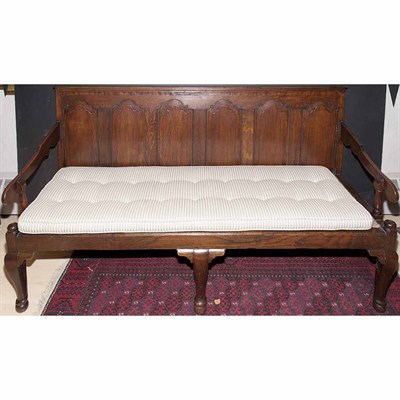 Lot 191 - English Provincial Oak Hall Bench Length 6 feet.