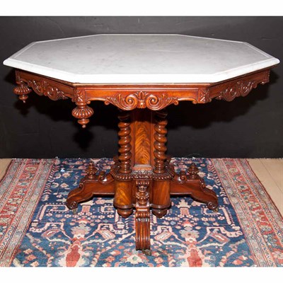 Lot 389 - Victorian Marble Top Mahogany Center Table...