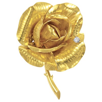Lot 155 - Gold and Diamond Rose Clip-Brooch, France