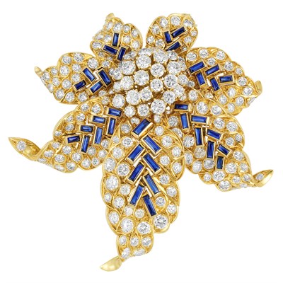 Lot 473 - Gold, Diamond and Sapphire Flower Clip-Brooch, Boucheron, Paris