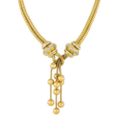 Lot 459 - Gold and Diamond Lariat Necklace